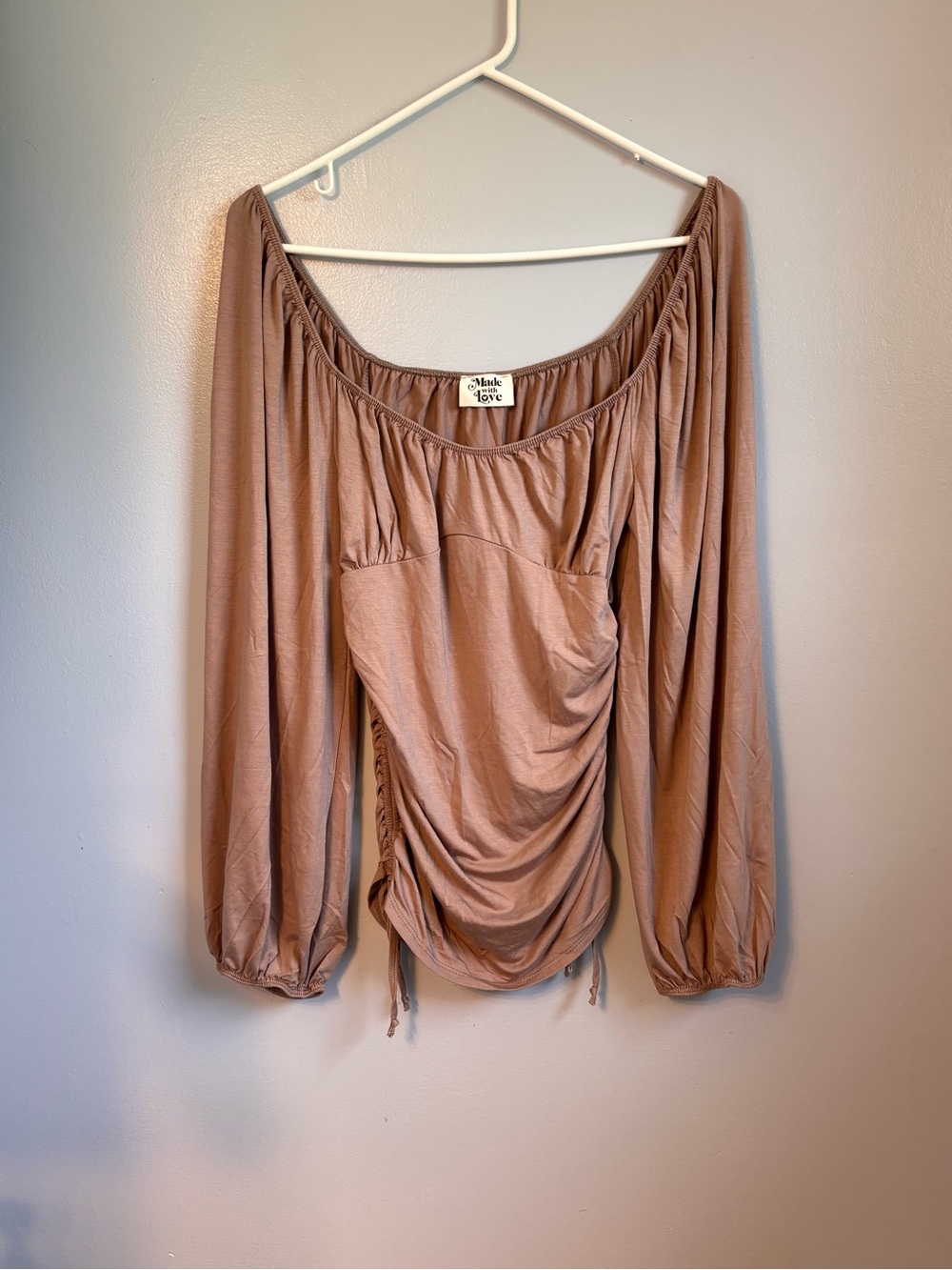 Made With Love Ruched Milkmaid Top Long Balloon Sleeve Size M. NWOT